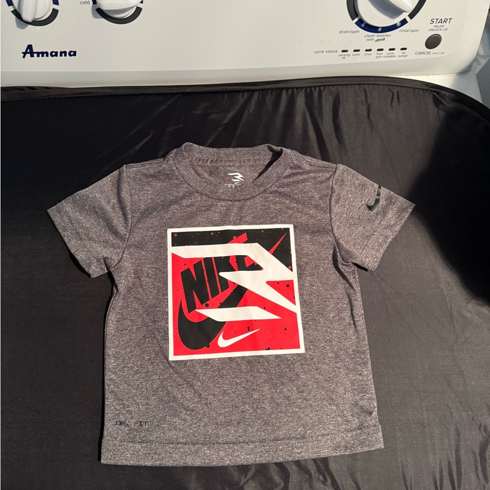 Nike Heather Gray Kids Short Sleeve Tee with Red Graphic